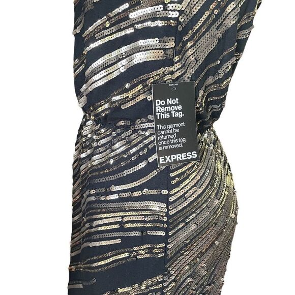 New Express Surplice Dress Black Gold Sequins Mini Sleeveless Tank Top Womens XS - Picture 4 of 12